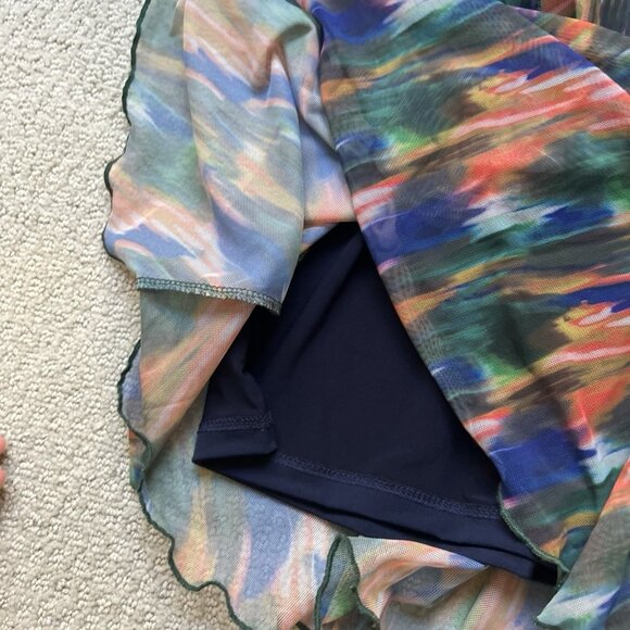 URBAN OUTFITTERS Women’s Dress Green Multi Mesh Mini Moxie Abstract Slip Size XS - Picture 7 of 11